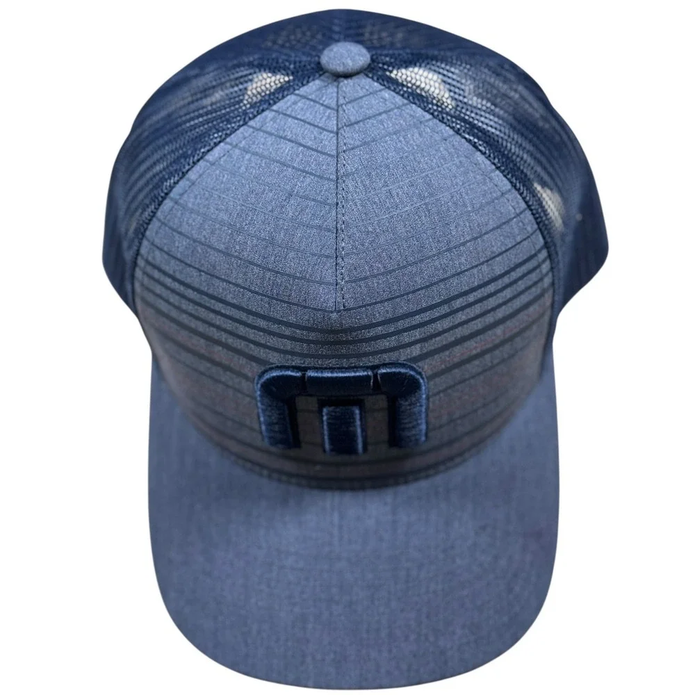 Travis Mathew Cap Navy Blue Gray‎ Snapback 5 Panel Golf Hat Mens EUC